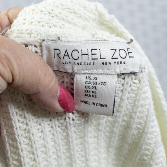 Rachel Zoe Size XL white vneck open knit sleeve long sleeve sweater V-Neck Knit - Picture 8 of 8